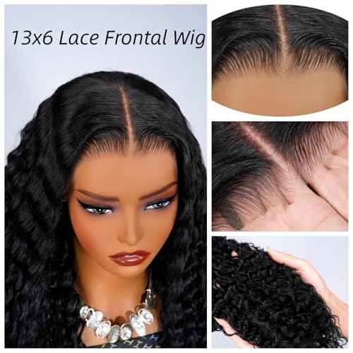 YMSGIRL 13x6 Deep Wave Lace Front Wigs Human Hair Ready To Go Curly Lace Front Glueless Wigs Human Hair Pre Plucked Pre Cut Beginner Friendly 18 Inch