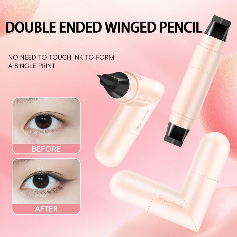 Skiennix Eye Liner Stamp Set - Waterproof, Smudge-Proof Double-Ended Winged Pencil for Beginners | Black