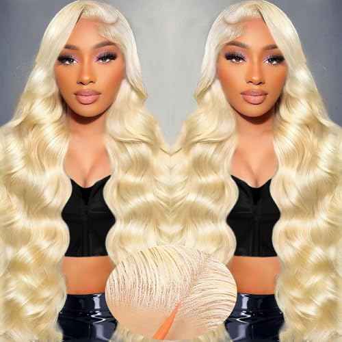 613 Lace Front Wig Human Hair 28 Inch Blonde Glueless Wigs Pre Cut 200 Density Blonde Wig Pre Plucked With Baby Hair Body Wave 4X4 Lace Closure Wigs For Women