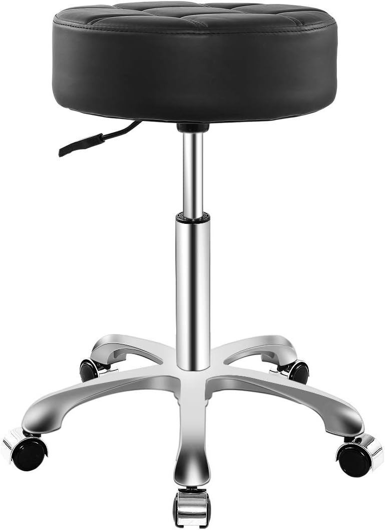 Skiennix Rolling Adjustable Stool - Heavy Duty Hydraulic Chair with Wheels for Medical & Salon Use | Black