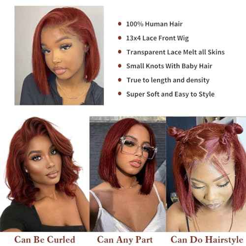 Reddish Brown Bob Wig Human Hair 13x4 Color Straight Lace Front Wigs Human Hair Bob 180% Density Short Brown Lace Front Wigs Human Hair Per Plucked with Baby Hair£¨33# Brown Bob Wig 14inch£©