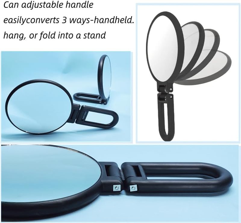 Skiennix Handheld Magnifying Mirror - 1X/5X Double-Sided with Adjustable Handle | Travel-Friendly Black