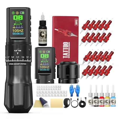 WORMHOLE PRO Tattoo Gun Kit Wireless Tattoo Machine 2 Batteries 1,800mAh Power Supply, Smart Tattoo Pen, 20PCS Tattoo Needles with Extra Battery RCA Jack Part, Brushless Motor, 7 Strokes Length