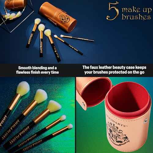 Harry Potter Makeup Brushes Set for Women, Teens, 5 Piece Makeup Brush Set with Travel Case for Eyeshadow Blush Contour Beauty Gifts for Women