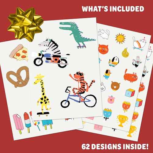 Tattly Kids Temporary Premium Tattoos - 59 Pieces, Skin-Safe Tested, Cruelty-Free Vegan Ink, Water Resistant, Adults, Teens or Kids, Realistic, Artist Designed