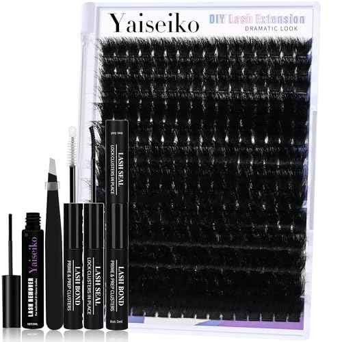 Mega Lash Clusters Kit 300D Thick 12-25mm Volume Cluster Eyelash Extensions Kit 224Pcs Wispy Individual Lashes with Lash Bond and Seal and remover Eyelash Clusters Soft False Eyelashes by Yaiseiko