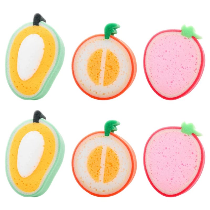 Beaupretty Fruit Bath Sponge Set for Babies Toddlers - Thickened Soft Shower Sponges with Fruit Shapes for Gentle Exfoliating and Travel Bathing Tools 6Pcs 5.90X4.52X1.18In