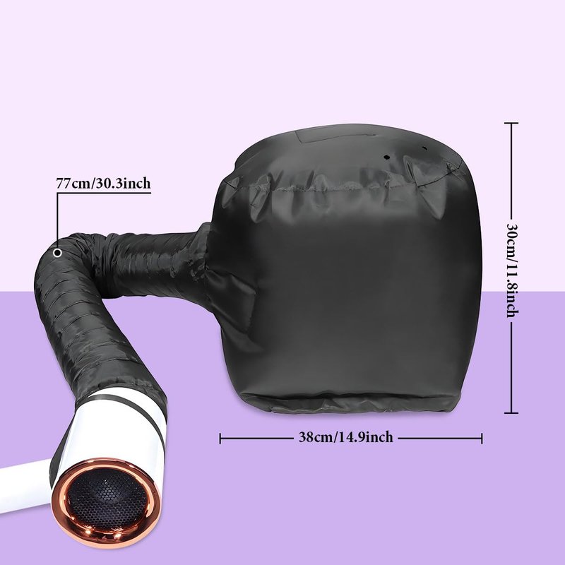 Hooded Hair Dryer Bonnet - Fast-Drying Bonnet for Natural Hair | Adjustable Fit, Portable & Lightweight (Black)