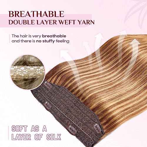Halo Hair Extensions Real Human Hair - Light Blonde Golden Blond, Halo Extensions Human Hair 20inch 100g