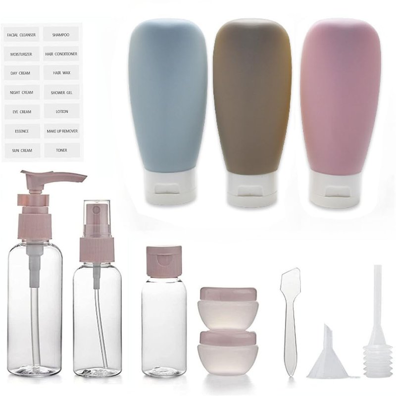 12 Pack Travel Bottles Set for Toiletries TSA Approved Travel Size Containers for Toiletries with Labels BPA Free Leakproof Squeezable Refillable Airplane Travel Accessories for Shampoo Conditioner