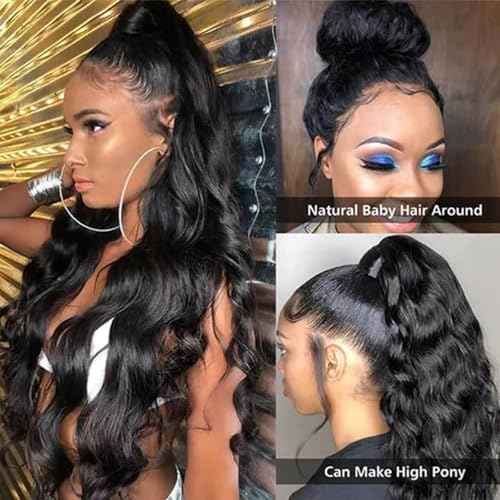 Body Wave 360 Lace Frontal Human Hair 360 Frontal ClosureTransparent HD lace Closure With Baby Hair 150% Density Raw Virgin Human Hair Natural Black 1B Color 18 Inch