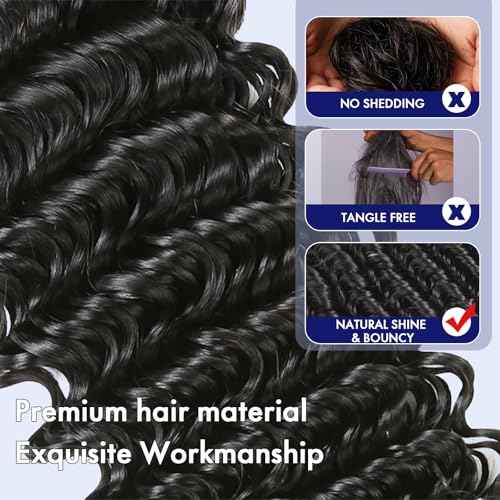 Human Hair Bundles 14 16 18 20 Inch Deep Wave Bundles Human Hair Curly Hair Extensions 16A 100% Unprocessed Brazilian Raw Hair Bundle Quick Weave Wet and Wavy Deep Wave 4 Bundle Deals Natural Black