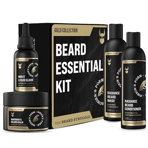 The Beard Struggle Beard Growth Kit for Men Essential Grooming Kit includes Balm, Oil, Wash, & Conditioner - Beard Grooming Kit for Men - Gold Collection - Hoenir's Poem