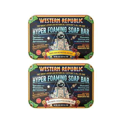 Hyper Foaming Soap Bar | Birchwood, Eucalyptus & Alpine Sage and Tropic Rum & Nautical Sea Salt | Hydrating & Anti-Aging Ingredients | (2 Pack) | Made in USA