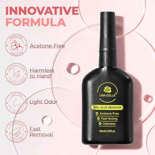 UNA GELLA Inbuilt Crowbar Press On Nail Glue Remover 30ML Acetone-Free Gentle Soak Off Gel Nail Glue Polish Remover for Nail Tip Adhesive Glue Easily Home DIY Not for U V Cured Gel