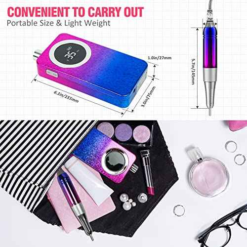 Professional Electric Nail Drill Machine, Gradient Color 35000 RPM Rechargeable Efile Nail,with TFT Display Portable Electric Nail File for Acrylic Nails Manicure Pedicure