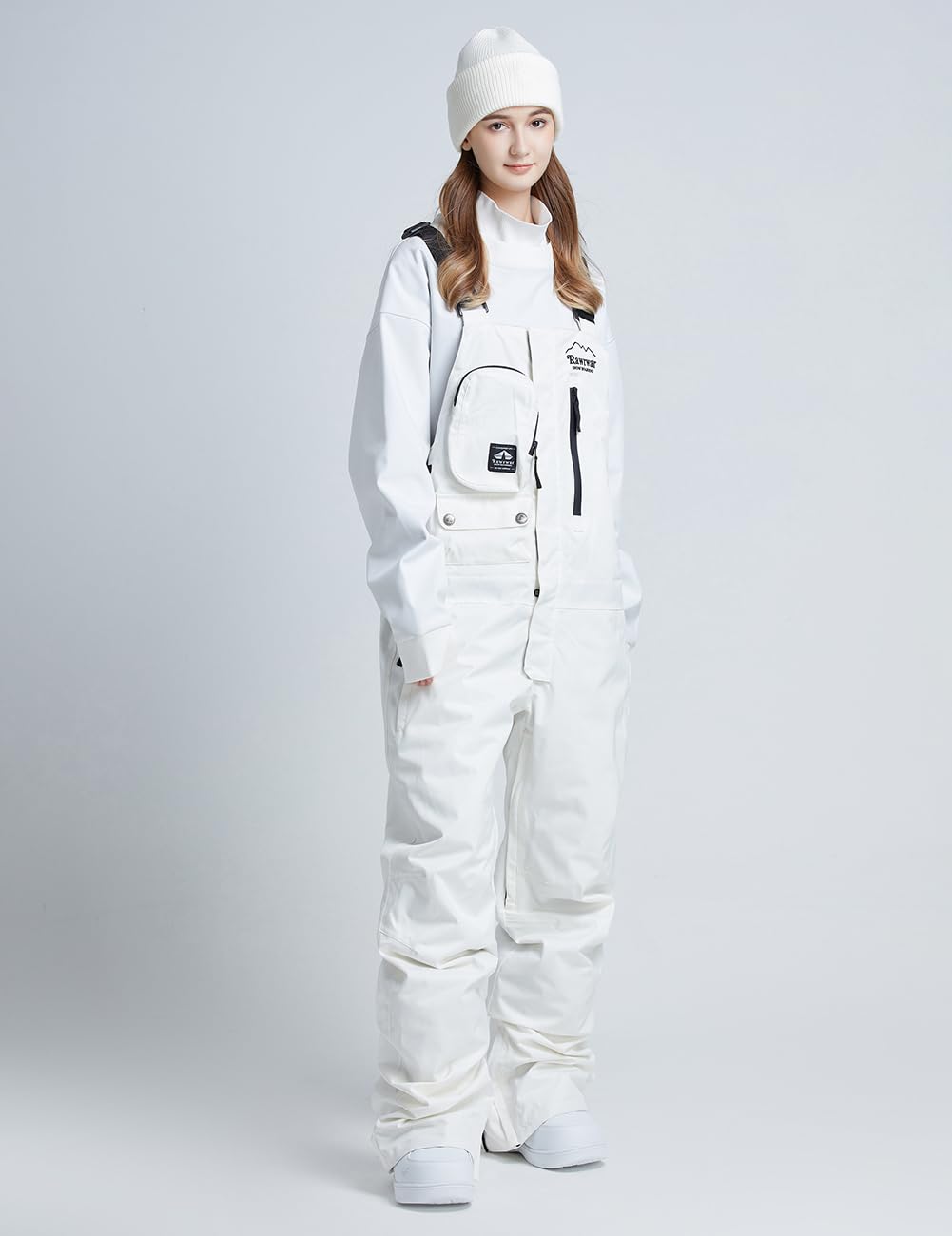 Come Wonka Women and Men's Ski Overalls Waterproof Snow Bibs Ski Pants Windproof Insulated Overalls Pants Outdoor Snowboard Pant White-S