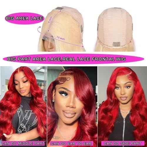 Red Lace Front Wigs Human Hair Body Wave 13x4 HD Transparent Hot Red Lace Front Wig Human Hair Wear and Go Glueless Burgundy Red Wigs Human Hair Pre Plucked with Baby Hair Colored Wigs For Black Women
