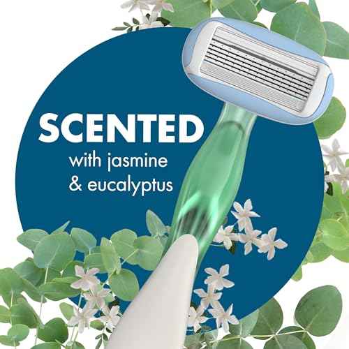 BIC Soleil 5 Escape Scented Women's Disposable Razors, 5 Blades, Comfortable Shave, Jasmine & Eucalyptus Scented Handle Shaving Razors for Women, 4 Count