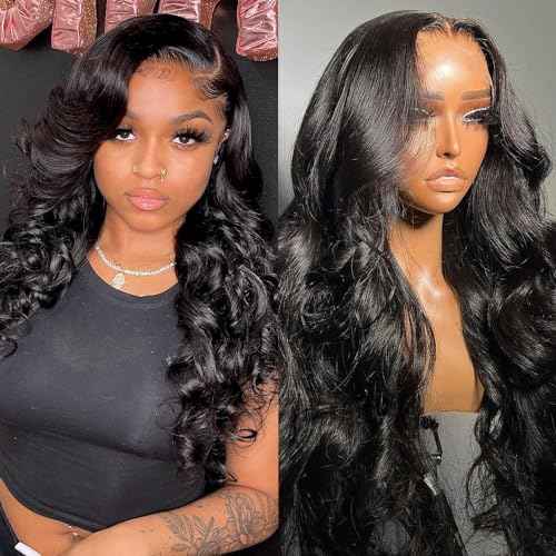 22 Inch Body Wave Lace Front Wigs Human Hair Pre Plucked 180% Density 13x6 Transparent HD Lace Front Wigs for Black Women Glueless Lace Frontal Wigs Natural Black Human Hair Wig
