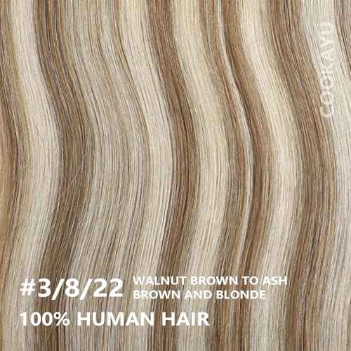 COOKAYU Clip in Hair Extensions Real Human Hair, 14inch 120g 7Pcs 3/8/22 Walnut Brown to Ash Brown and Blonde Hair Extensions Clip in Human Hair Thick Silky Straight Extensions