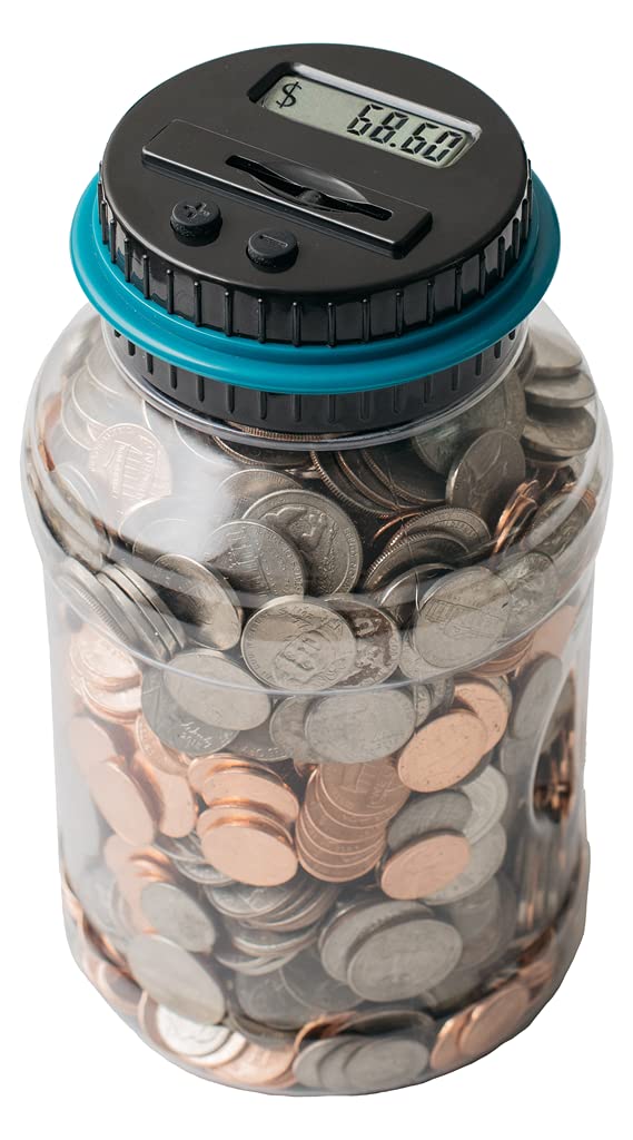 Electronic Piggy Bank by Houseify, Digital Bank Coin Counter w/LCD Screen, US Coins, Gift for Adults, Teens, Families, Couples, Coworkers, Counts 800-1000 Coins, Takes 2 AAA Batteries