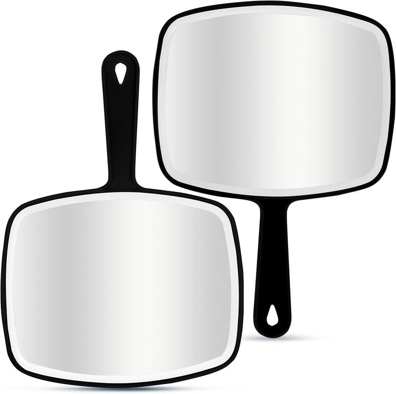 DVHOK 2Pcs Handheld Mirror, Portable Hand Mirror with Hanging Hole in Handle, Black 10.4" L x 7.4" W