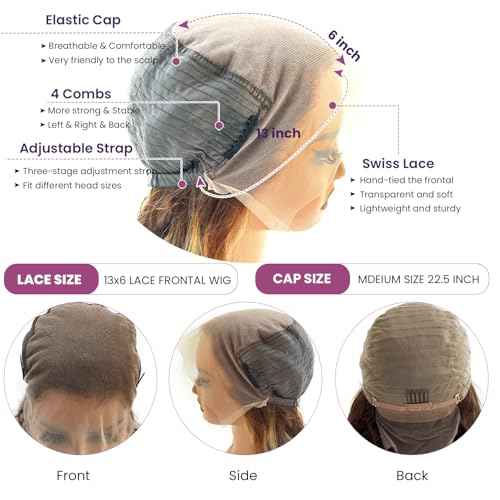 Ombre Balayage Honey Blonde Highlight Wig Human Hair, Body Wave 13x6 Lace Front Wigs Human Hair 24 Inch Brown to Blonde Highlights Glueless Lace Front Wigs Pre Plucked Human Hair Wigs for Women