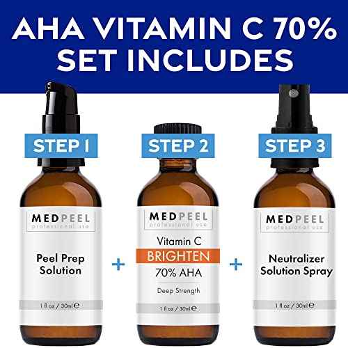 Medpeel 70% AHA & Vitamin C Brightening Essential Peel Kit, Includes Peel, Prep, Neutralizer, Deep Strength Professional Grade Chemical Face Peel, Reduces Age Spots, 1oz/30ml (Kit of 3)