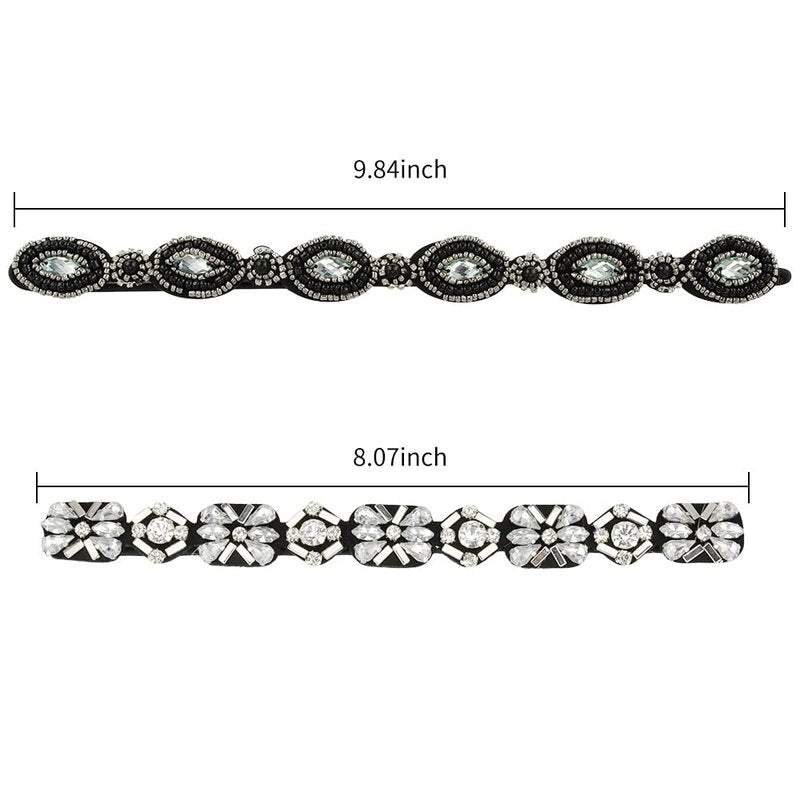 Amariver 2 Pieces Rhinestone Beaded Elastic Headband，Fashion Headbands Handmade Hair Bands Hair Accessories for Lady Woman 20-25" Fits for Most (Style B)