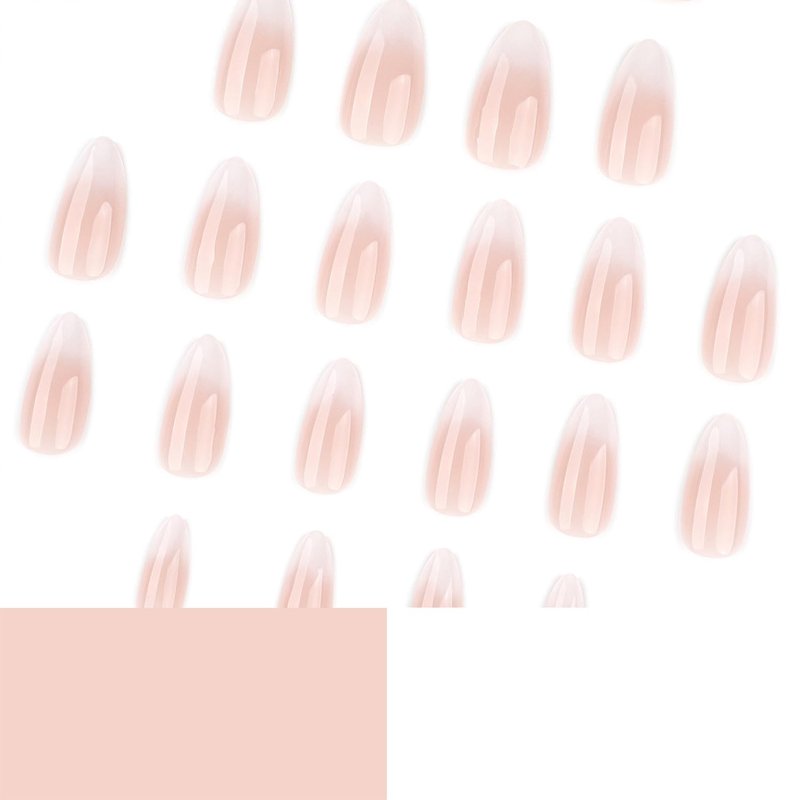 Skiennix French Tip Press-On Nails - Medium Almond Glossy Nude & White Designs | 24 Pcs Full Cover Set