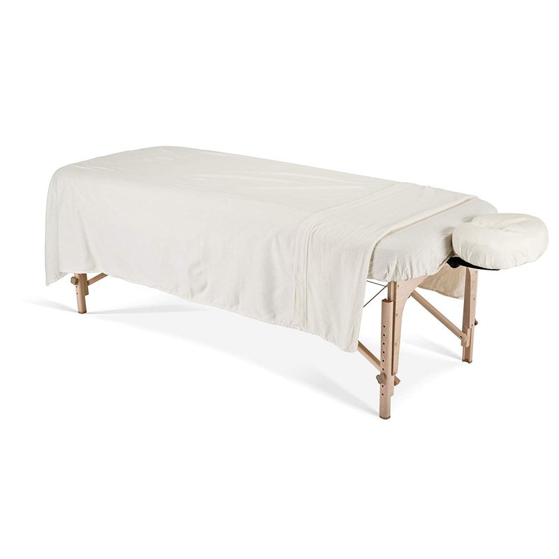 EarthLite Flannel Massage Table Sheet Set Essentials – Commercial Grade, Soft, Double-Napped 3-Piece Set (Top, Fitted, Face Pillow Cover) (Updated), Natural (44355)