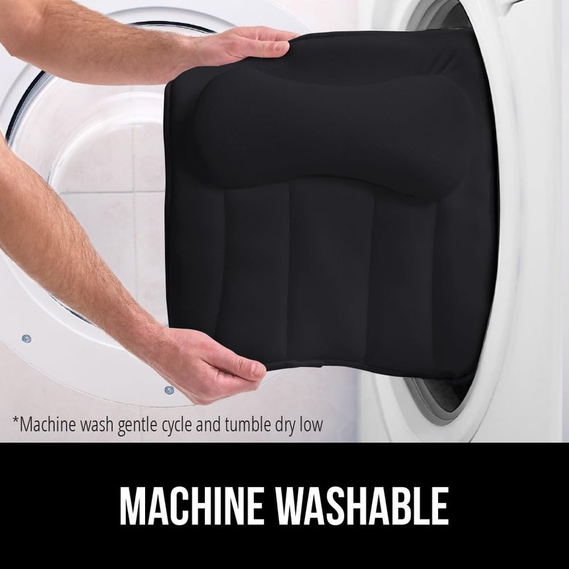 GORILLA GRIP Bath Pillow for Tub, 6 Strong Suction Cups, 4D Mesh FlexComfort Headrest for Neck, Head and Back Support, Luxury Machine Washable Pillows, Bathtub Accessories, Spa Gifts for Women, Black