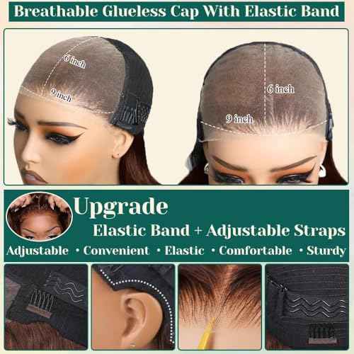 Brown Wear and Go Glueless Wigs Human Hair Pre Cut 26 Inch 9x6 Chocolate Brown Body Wave HD Lace Front Wig Pre Plucked Bleached Knots #4 Dark Brown Closure Wigs 200 Density for Women