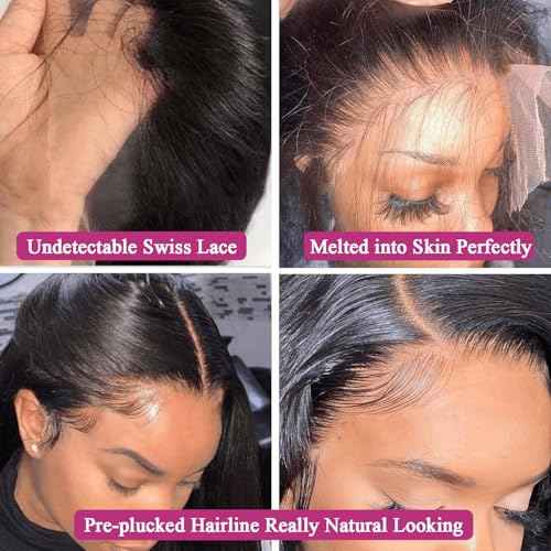 24Inch 13x6 HD Lace Front Wigs Human Hair 200% Density Body Wave Lace Front Wigs Human Hair Lace Front Wigs for Women Glueless Body Wave Wigs Human Hair Pre Plucked with Baby Hair Natural Black