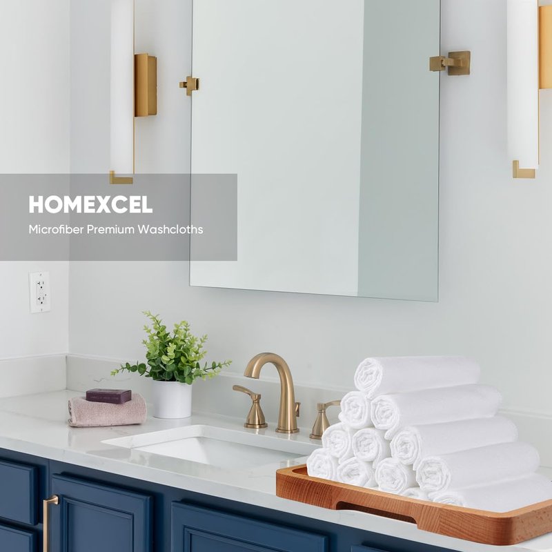 HOMEXCEL Microfiber Washcloths 12 Pack, Highly Absorbent and Soft Face Towel, Multi-Purpose White Wash Cloths for Bathroom, Hotel, Spa, Gym, and Kitchen, 12x12 Inch