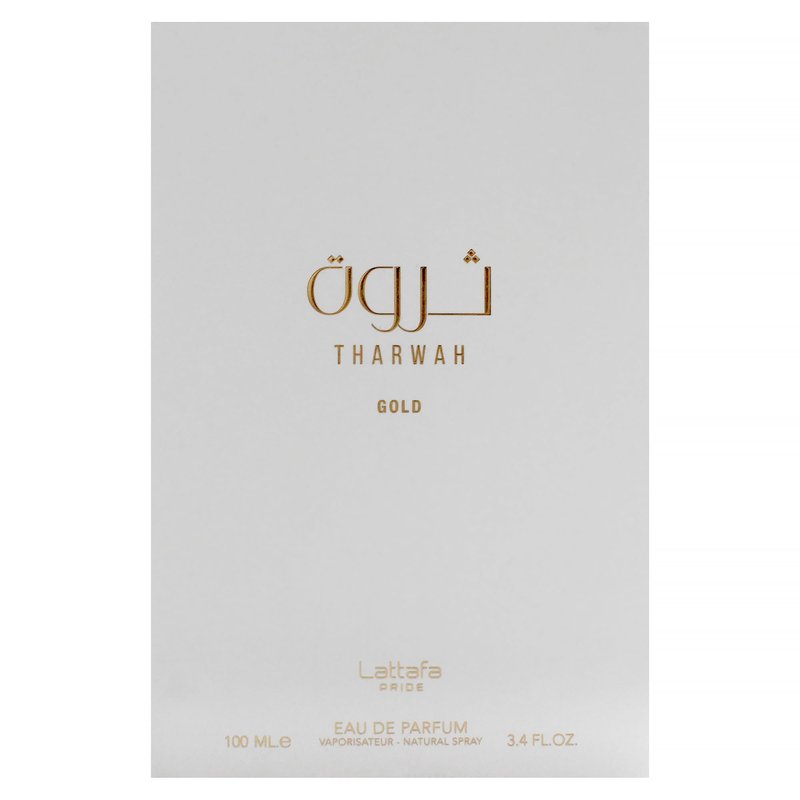 Lattafa Perfumes Tharwah Gold for Unisex Eau de Parfum Spray, 3.4 Ounce