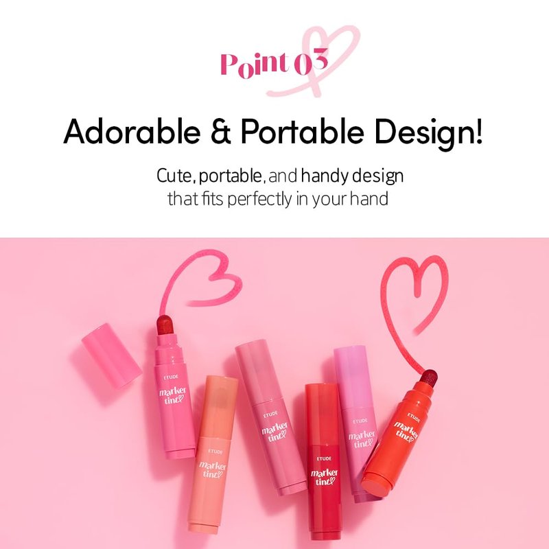 Etude Dear Darling Marker Tint - Hydrating Pink Tangerine Lip Stain | Long-Lasting, High Pigment Formula (5g)