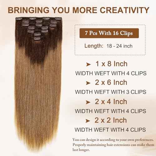 16A Premium Clip in Hair Extensions Real Human Hair, 20inch 120g 7pcs£¨Service life1.5~2 years£©Remy Seamless Invisible Double Weft Human Hair, #T4/27 Balayage Multiple Washes Keep Texture Soft