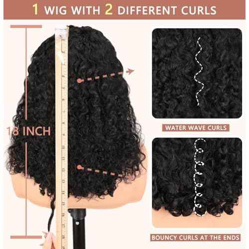 Burmese Curly Human Hair Wig with Bouncy End, 13x4 Lace Front Bouncy Curly Wigs Human Hair, Water Wave Blend Curly 100% Brazilian Human Hair, Pre Plucked Transparent Lace Natural Color 18 Inch
