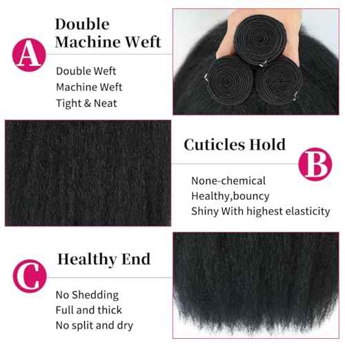 Kinky Straight Bundles 18 20 22 Inch 3 Bundles Kinky Straight Human Hair Bundles 12A 100% Unprocessed Brazilian Virgin Yaki Straight Bundles Hair Extension For Women Black Color