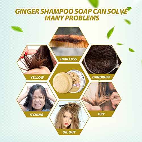 Natural Organic Ginger Hair Regrowth Shampoo Bar Soap for Anti Hair Loss, Dandruff, Itching - Promotes Hair Growth, All Hair Types (3 Pcs)