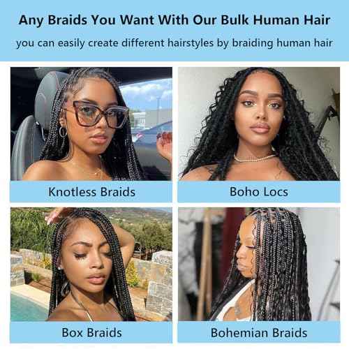 Human Braiding Hair 24 inch 110g Jerry Curly 12A Real Human Hair Boho Human Hair For Braiding No Weft 2 Braids Per Pack Wet and Wavy Human Hair Braiding Hair Natural Black