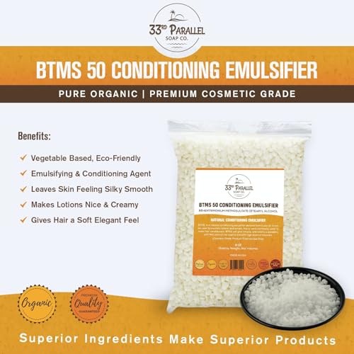 33rd PARALLEL | BTMS 50 (2 lbs / 32 oz) Bulk Conditioning Emulsifier | 100% Natural Plant Derived | Behentrimonium Methosulfate Cetearyl Alcohol Emulsifying Conditioner | Product of USA (2 POUNDS)