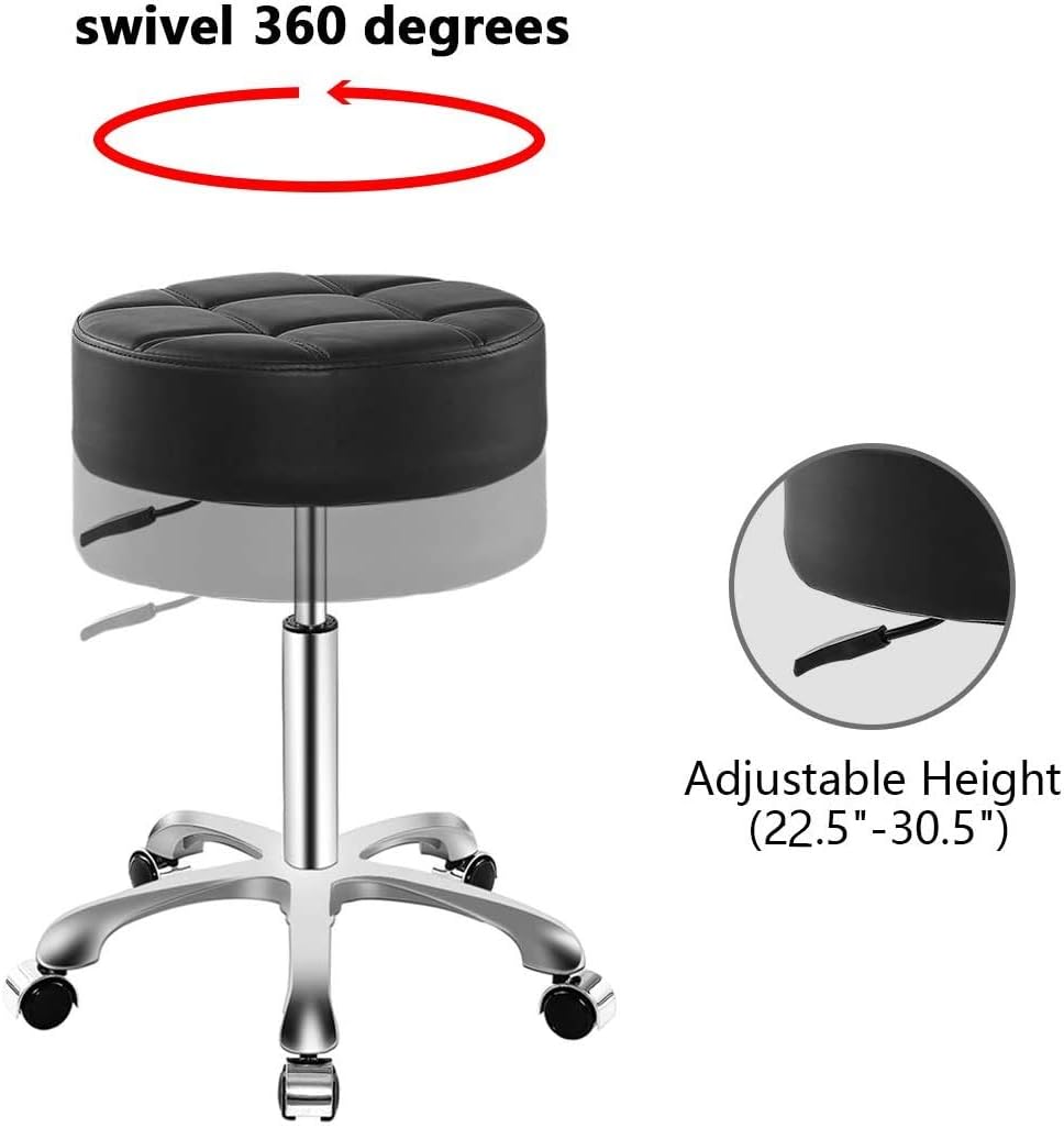 Skiennix Rolling Adjustable Stool - Heavy Duty Hydraulic Chair with Wheels for Medical & Salon Use | Black