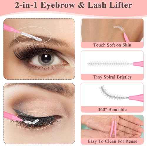 120 Pcs Micro EyeBrow Lash Brush with Cap - Professional Beauty Mini Spoolies for Makeup, Thuya Brow Lamination and Travel - Perfect for Makeup Artists, Beauty Lovers, and Gifting (Pink)