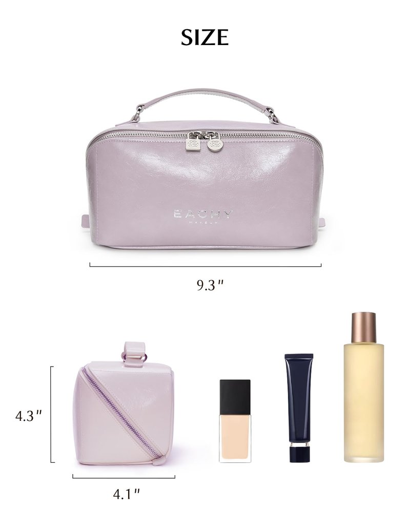 EACHY Travel Makeup Bag, Large Capacity Cosmetic Pouch with Zipper, Waterproof Toiletry bag for Women