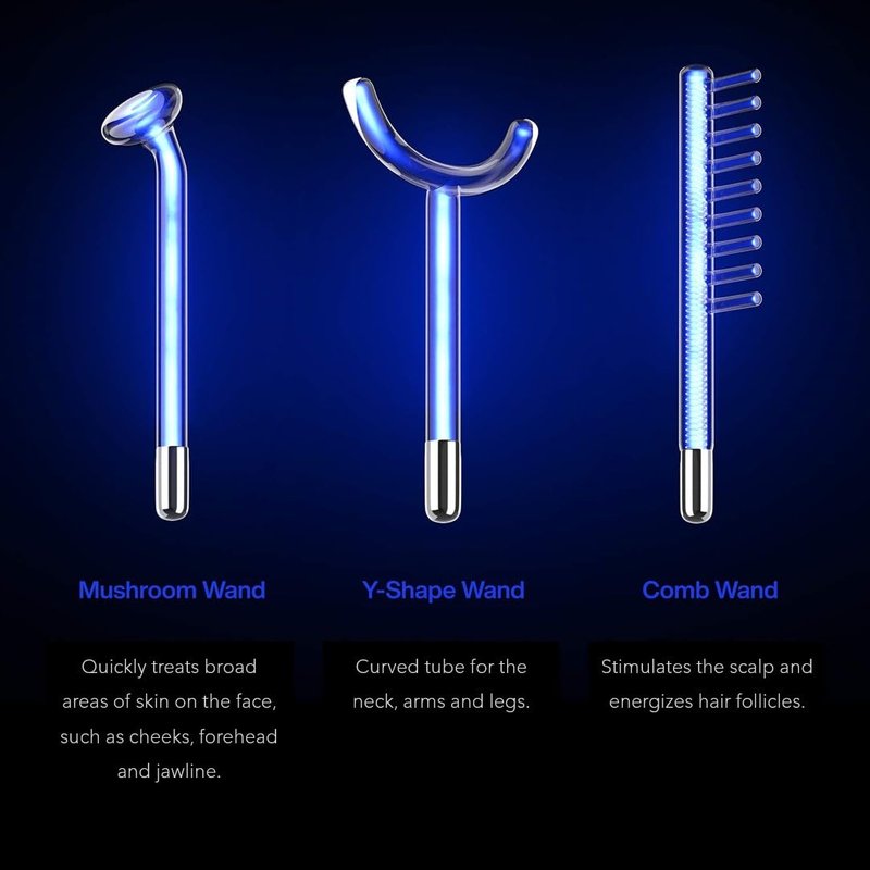 Pure Daily Care NuDerma Clinical Portable Skin Therapy Wand, Machine with 6 Fusion Neon + Argon Wands – Anti Aging - Clarifying - Skin Tightening & Radiance - Wrinkle Reducing