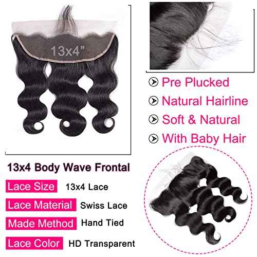 Lemoda 13x4 Frontal Body Wave HD Transparent Lace Frontals Brazilian Virgin Human Hair Lace Frontal Closure Natural Black 22 Inch