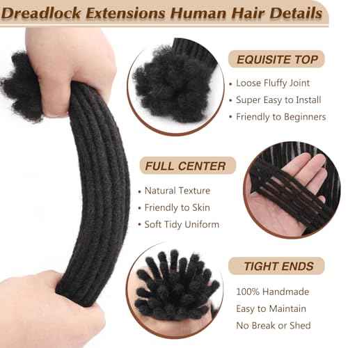 Loc Extensions Human Hair Dreads Extensions for Men Women Dreadlock Extensions Real Human Hair Locs Extension Natural Black Full Handmade Permanent Locs Hair Extensions (0.6cm 1B 8 Inch 60 Strands)